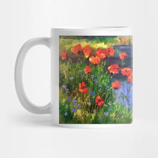 Poppies at the pond Mug